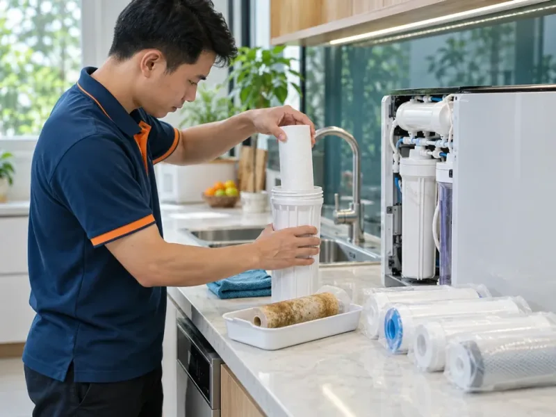 Ảnh minh họa: Lắp lõi lọc mới vào cốc lọc