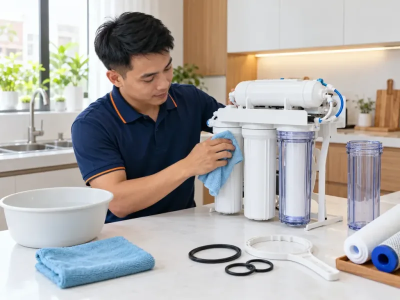 Ảnh minh họa: Lau vệ sinh và kiểm tra thiết bị lọc nước